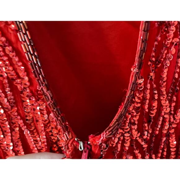 Vintage Stenay 100% silk beaded & sequined lipstick red party dress size large L - Picture 6 of 9